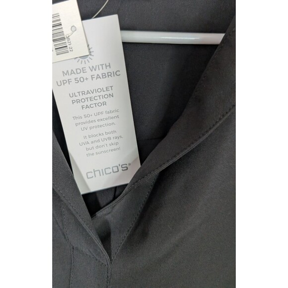 Chico's Zenergy Polo Popover Top Black Ruched Sleeve UPF 50+ Casual US 16/18 - Picture 8 of 9